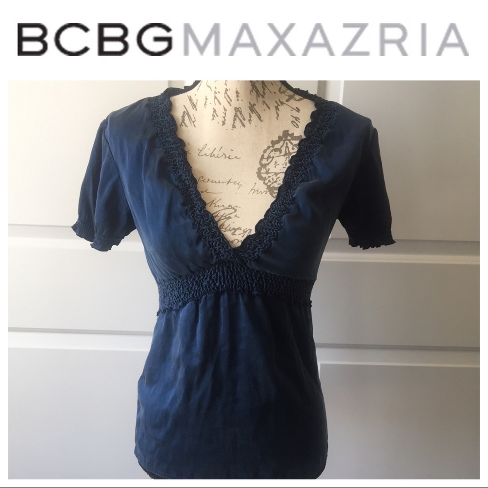 BCBG Max Azria Navy Blue Silk Top Size XS