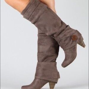 Grey suede knee high boot