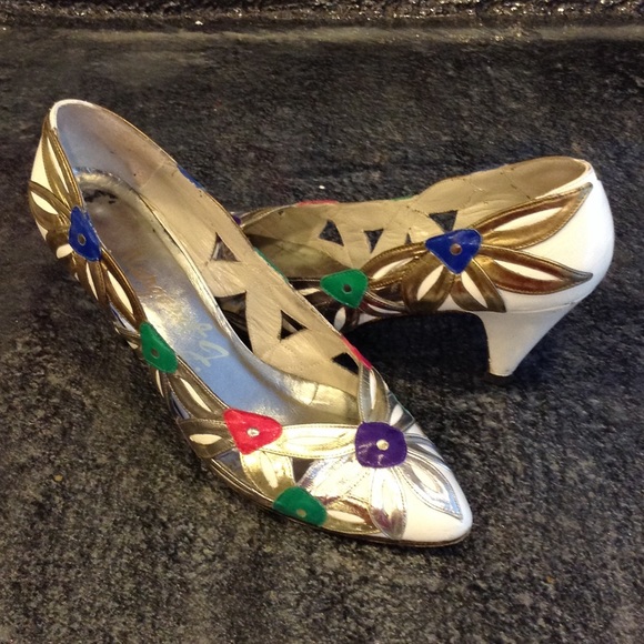 Margaret J Vintage colorful heels sz6.5-7 - Picture 3 of 6