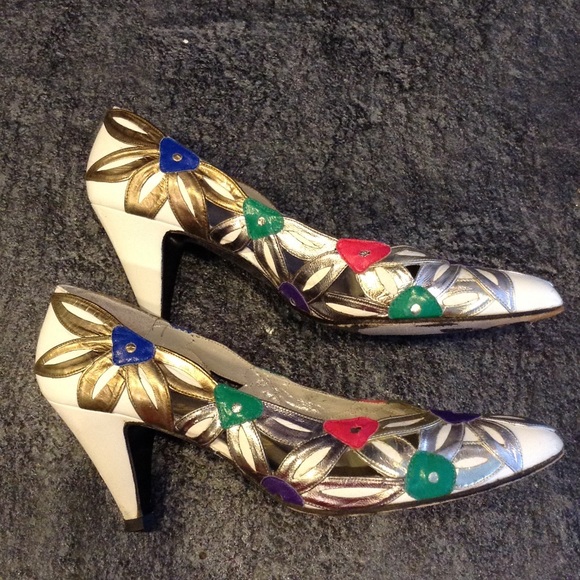Margaret J Vintage colorful heels sz6.5-7 - Picture 1 of 6