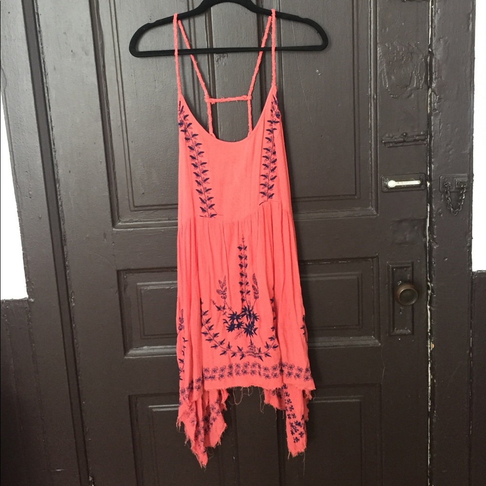 Free People Embroidered Coral Gauze Dress