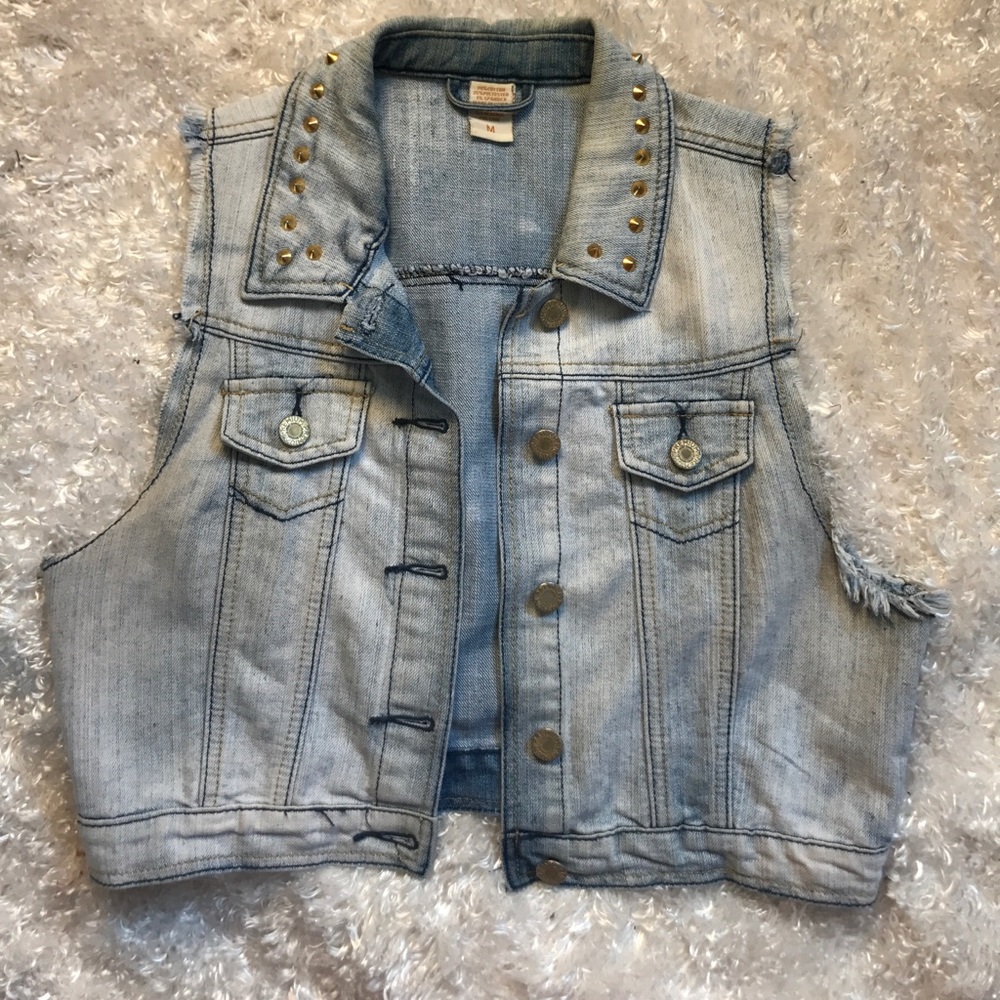 Studded denim vest