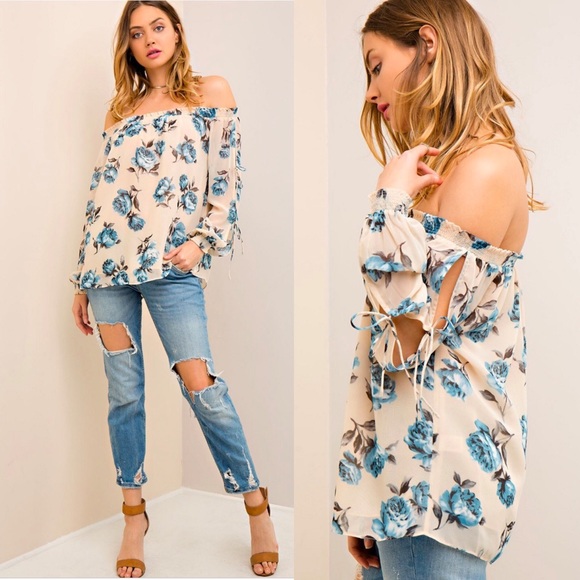 Floral Print Off The Shoulder Blouse - Picture 2 of 4