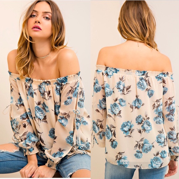 Floral Print Off The Shoulder Blouse - Picture 3 of 4
