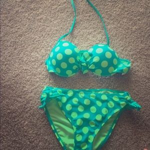 Blue and Green polka dot bathing suit