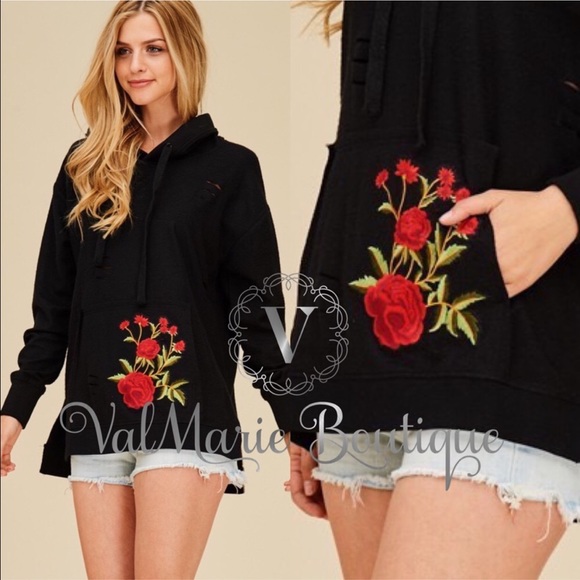Rose Patch Embroidered Slight Hoodie - Picture 2 of 6