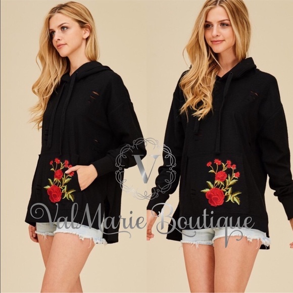 Rose Patch Embroidered Slight Hoodie - Picture 3 of 6