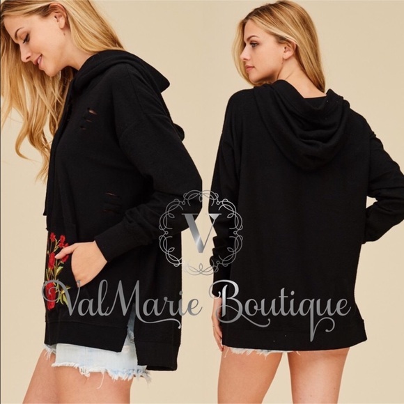 Rose Patch Embroidered Slight Hoodie - Picture 4 of 6