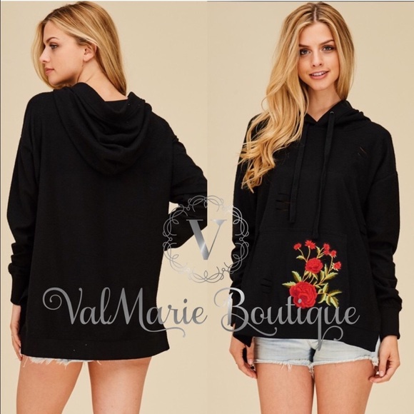 Rose Patch Embroidered Slight Hoodie - Picture 5 of 6