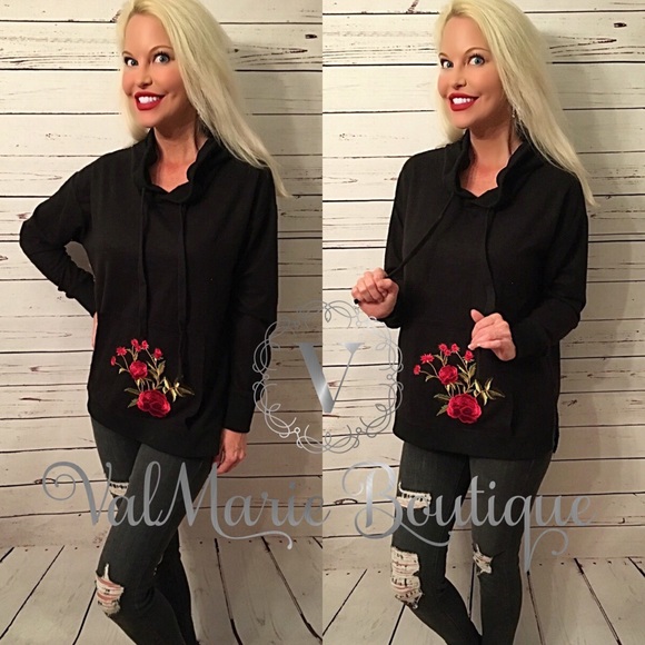 Rose Patch Embroidered Slight Hoodie - Picture 6 of 6