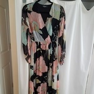 Water Lilies Black Floral Print Maxi Dress