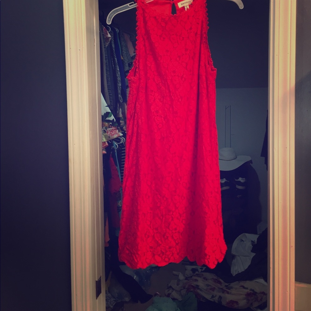 Bright coral/red lace dress