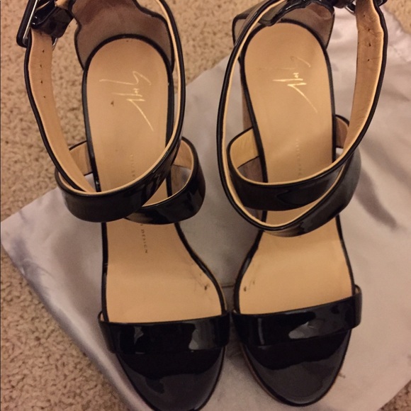 Giuseppe Zanotti Cork and Patent Leather Wedge