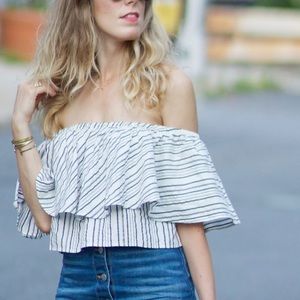 Reformation ruffle off the shoulder crop top