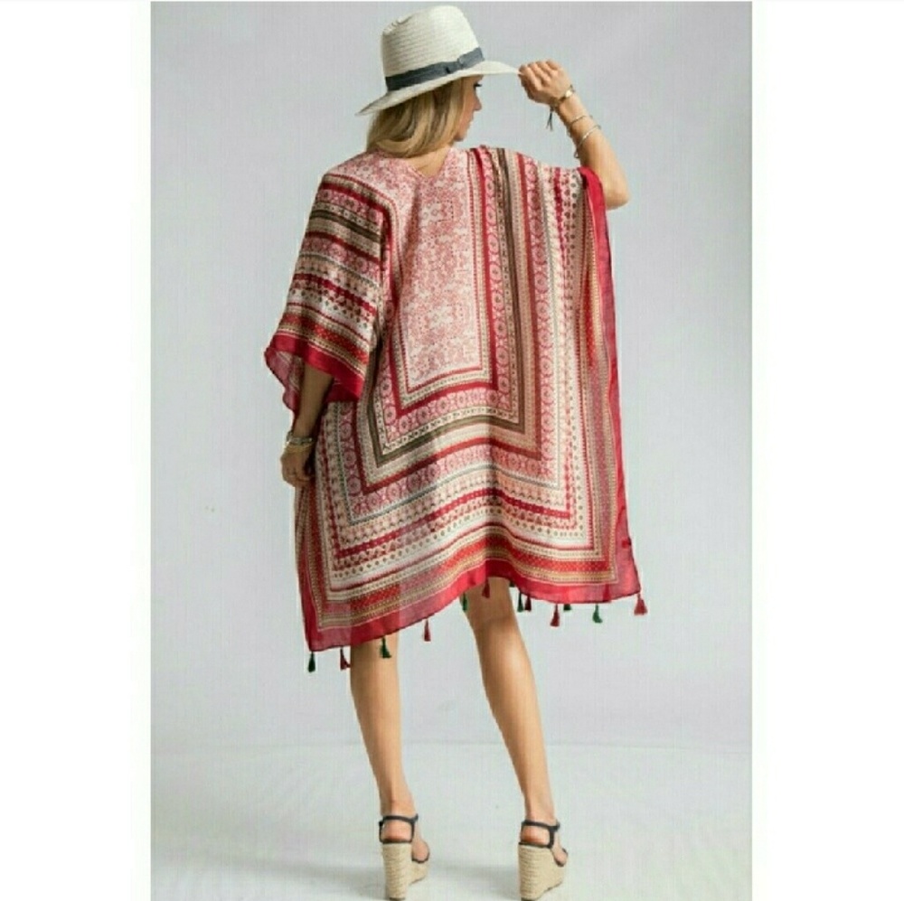 AZTEC SCARF PRINT SHRUGS w/ TASSEL TRIM - Picture 5 of 6