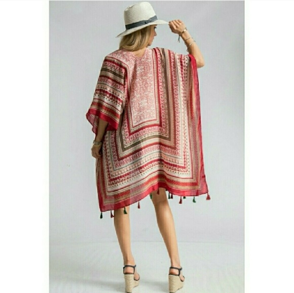 AZTEC SCARF PRINT SHRUGS w/ TASSEL TRIM - Picture 5 of 6