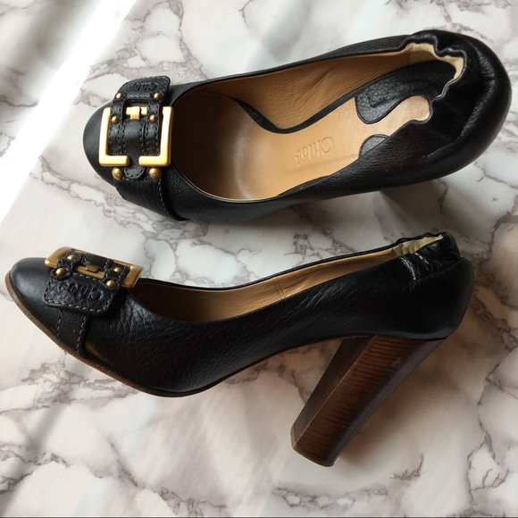 Chloe Shoes - Chloe black leather copper buckle heels 8.5