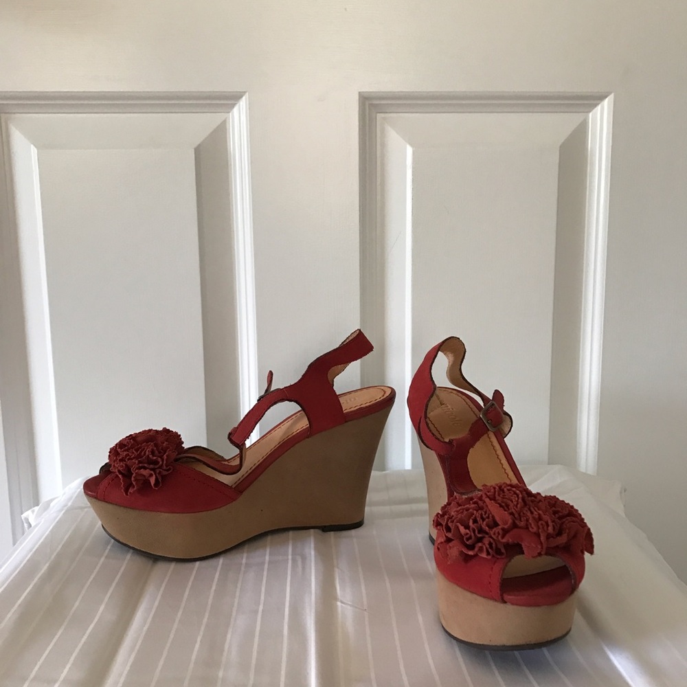 Beautiful red leather wedge sandals