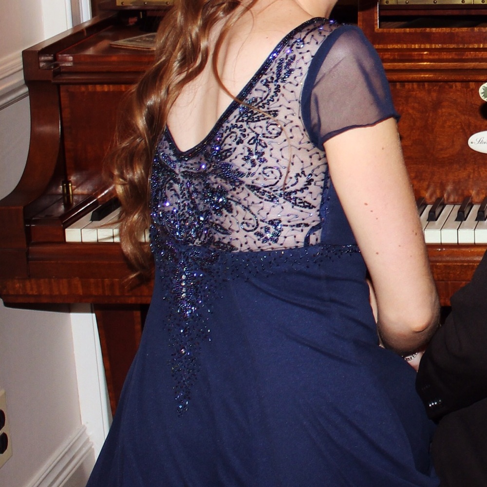 Navy blue (short) formal dress w/ beading