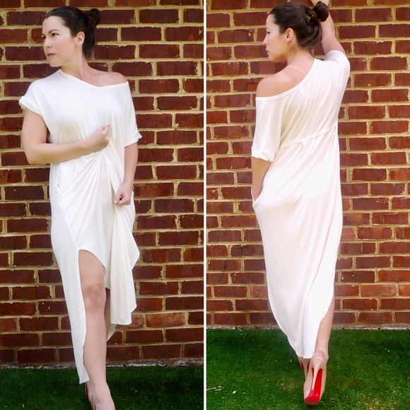 Black Short Sleeve Maxi Dress with Pockets Slits - Picture 5 of 8