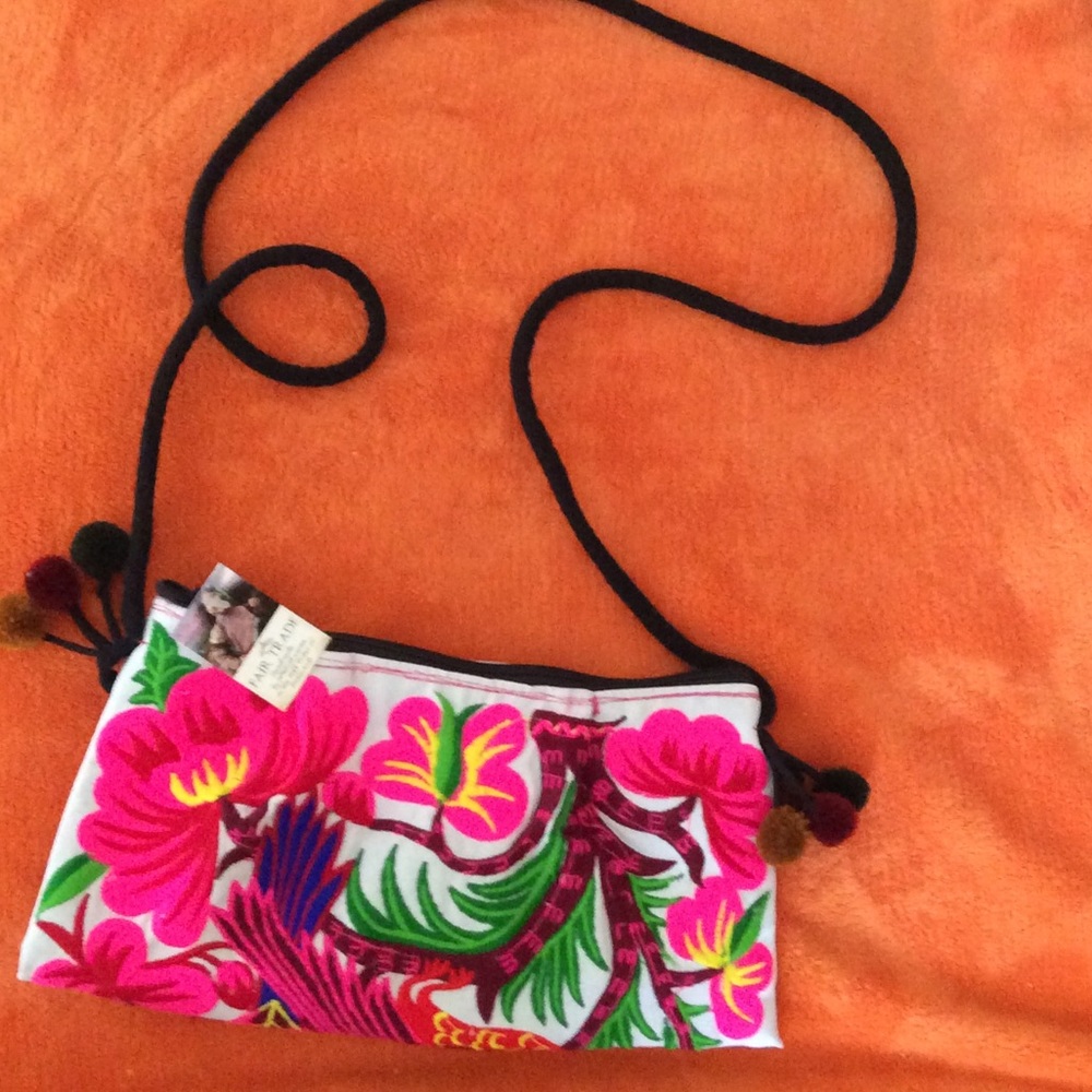 Embroidered Pom Pom purse