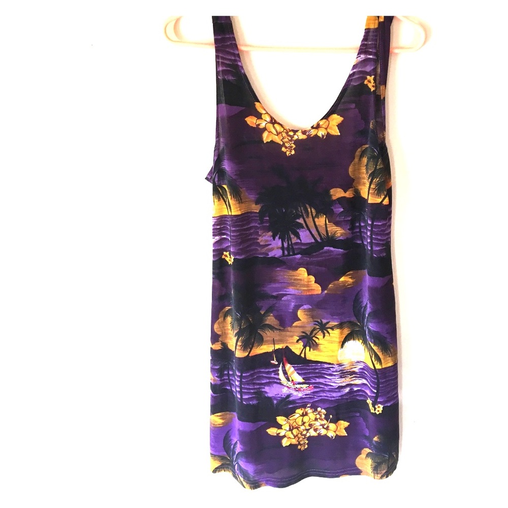 Sheer tropical mesh summer dress purple