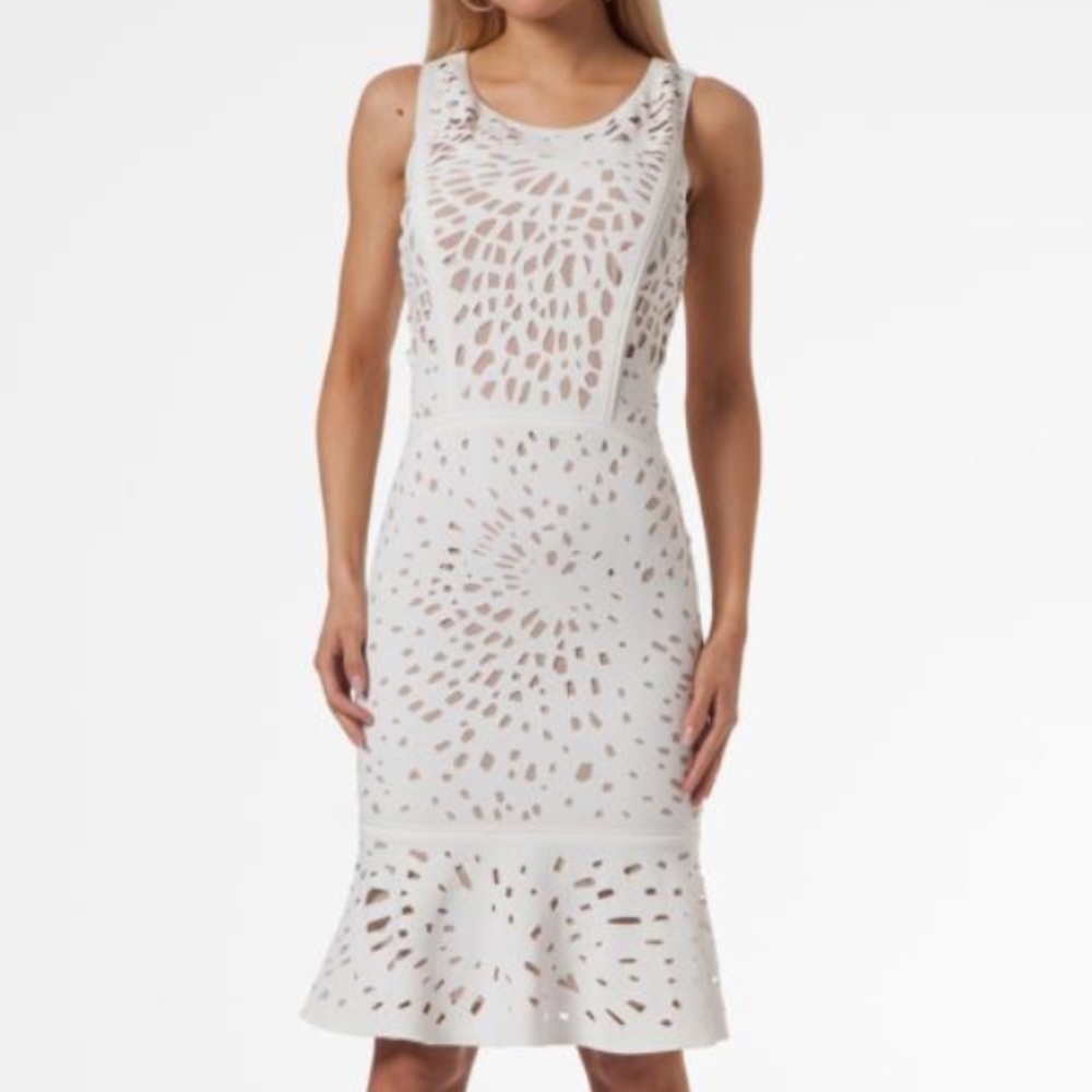 Nue by Shani Laser Cut Trumpet Hem Sheath Dress