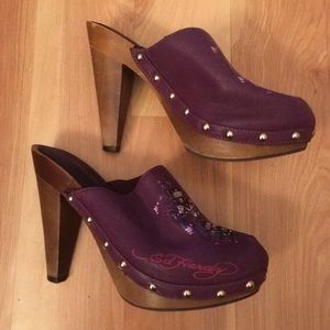 Ed Hardy Portland Clog Mule Wood Purple Size 6