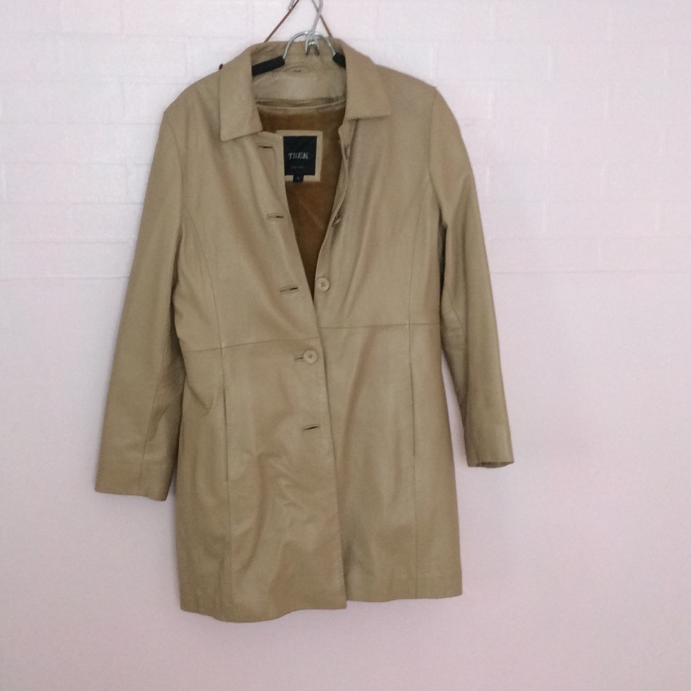 lamb leather tan mid length jacket