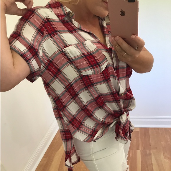 LAST - Red light flannel button up top - Picture 3 of 6