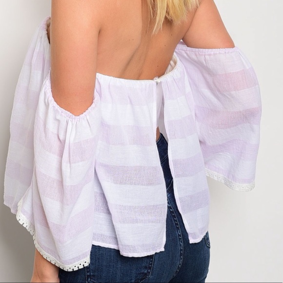 SUMMER CLEARANCE OFF THE SHOULDER STRIPED TOP - Picture 2 of 4