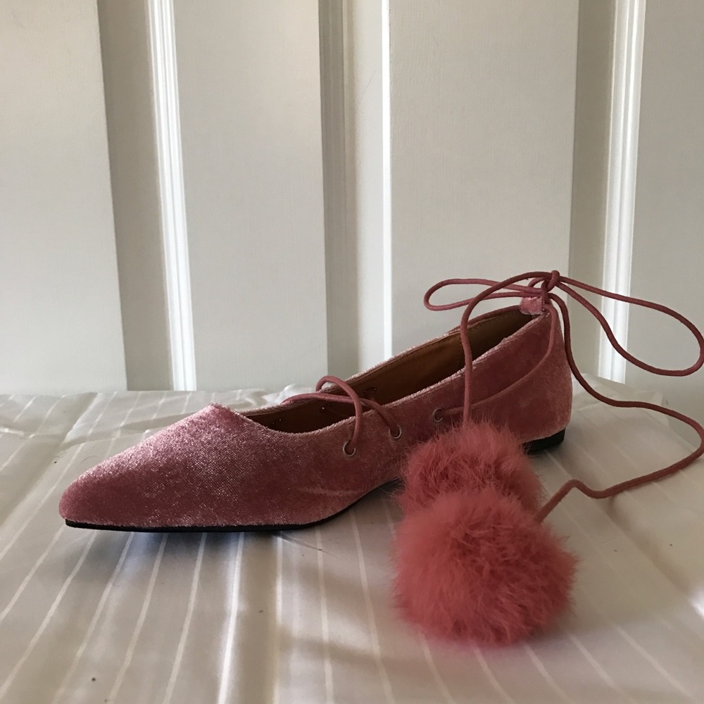 Pink lace-up pointy toe flats