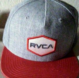 RVCA mens gray and red snapback hat