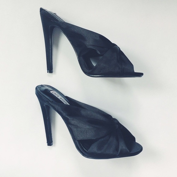 Final Sale Lesley Black Satin Bow Stiletto Mules - Picture 6 of 8
