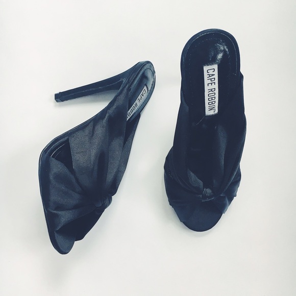 Final Sale Lesley Black Satin Bow Stiletto Mules - Picture 7 of 8