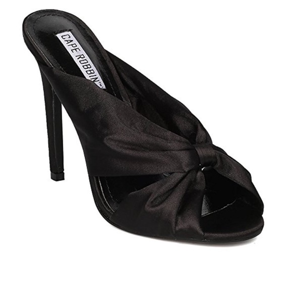 Final Sale Lesley Black Satin Bow Stiletto Mules - Picture 2 of 8