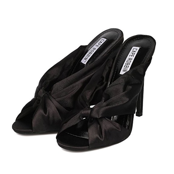 Final Sale Lesley Black Satin Bow Stiletto Mules - Picture 3 of 8