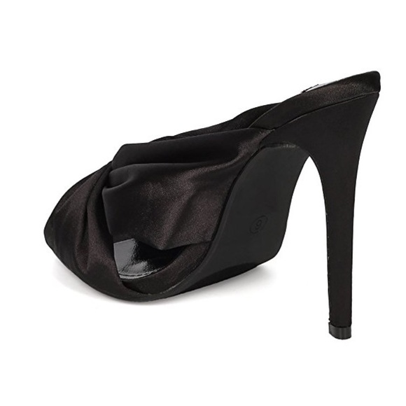 Final Sale Lesley Black Satin Bow Stiletto Mules - Picture 4 of 8