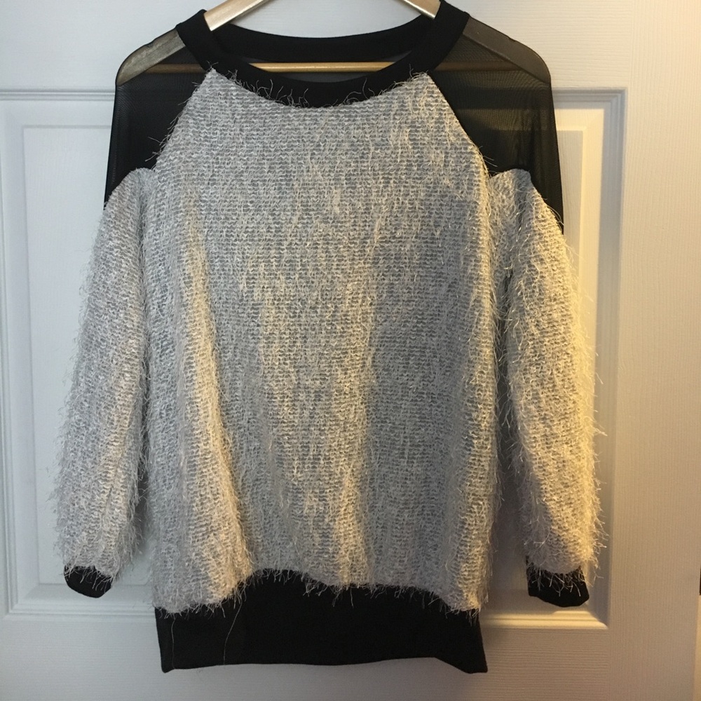 Brand new white and black sheer sweater