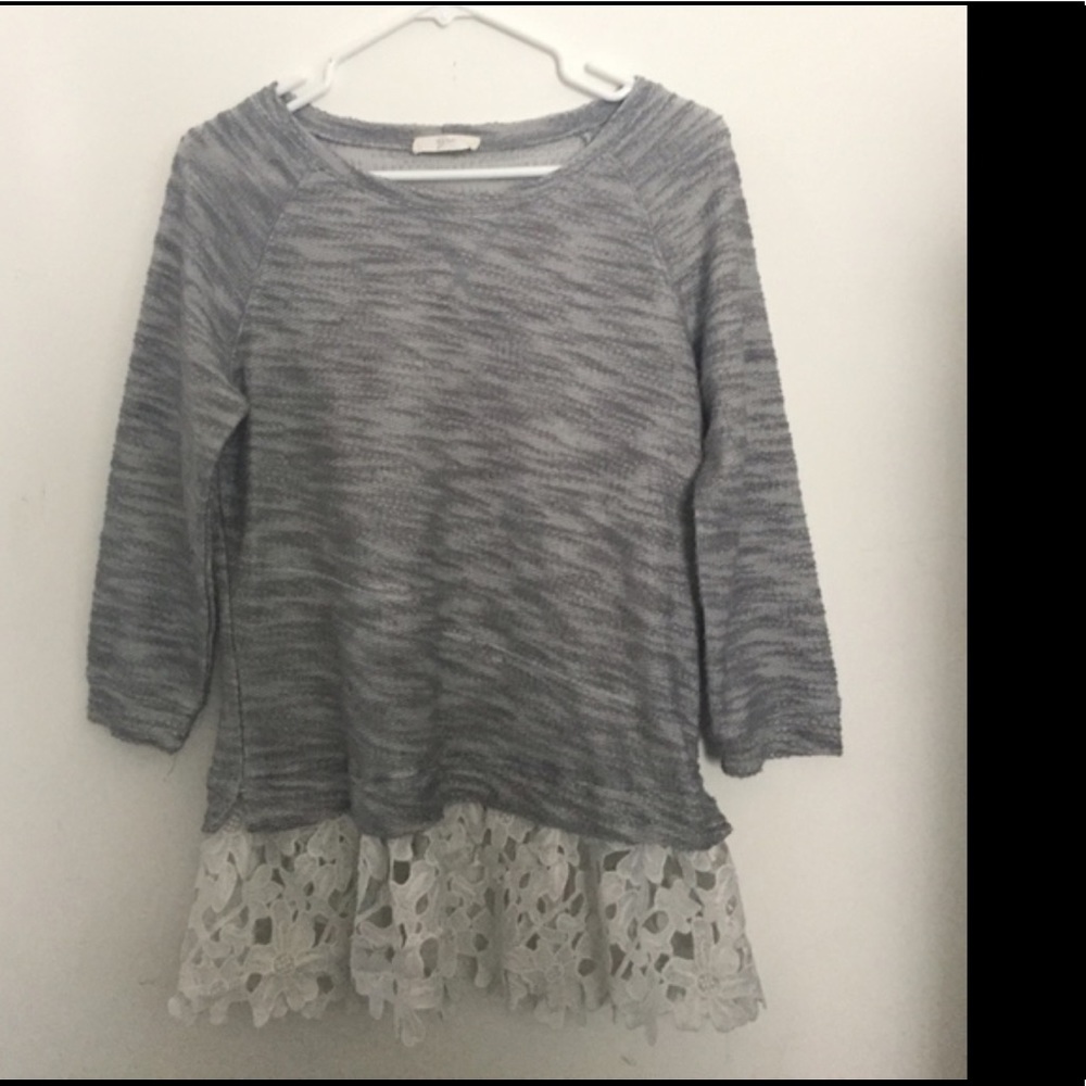Heather Gray Sweater w/ Lace Bottom