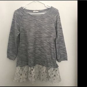 Heather Gray Sweater w/ Lace Bottom