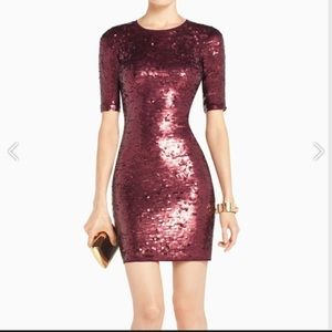 BCBG Burgundy Sequin Bodycon Dress