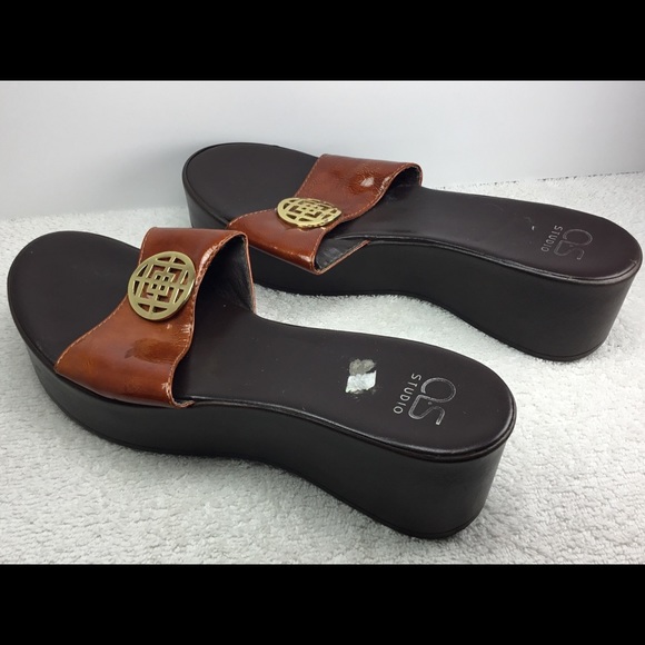 A S studio leather sandals Italy wedge slides 9 - Picture 4 of 8