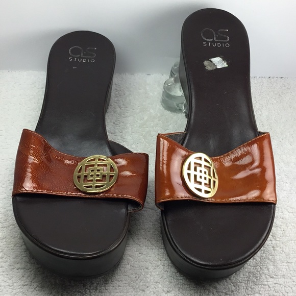 A S studio leather sandals Italy wedge slides 9 - Picture 6 of 8