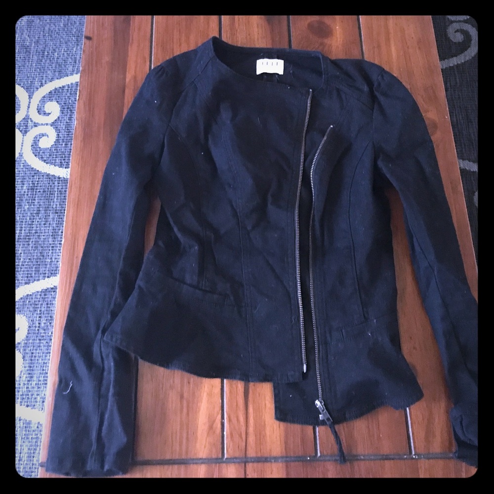 Peplum denim moto jacket