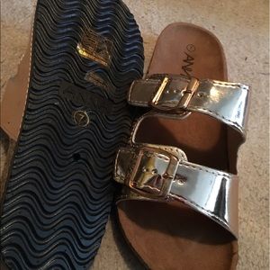 Rose gold slide sandals--- never worn