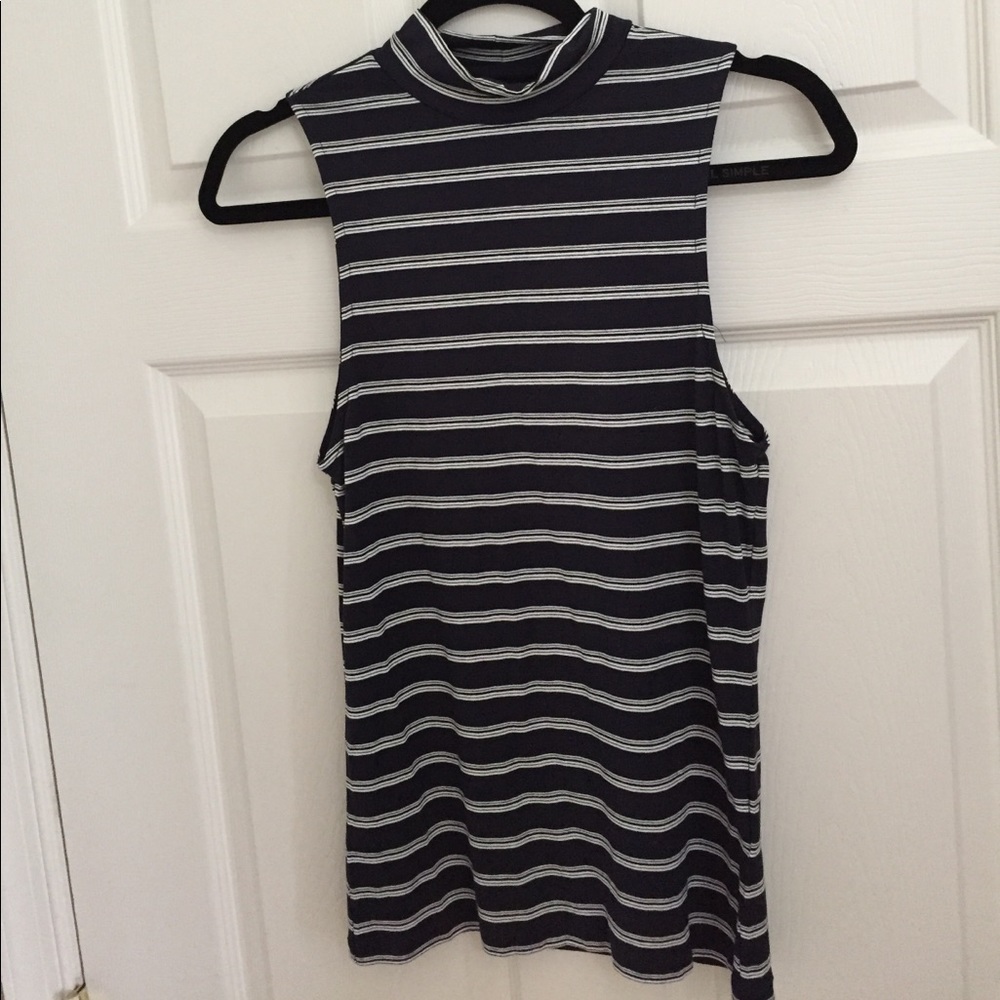 H&M striped navy mock neck tank