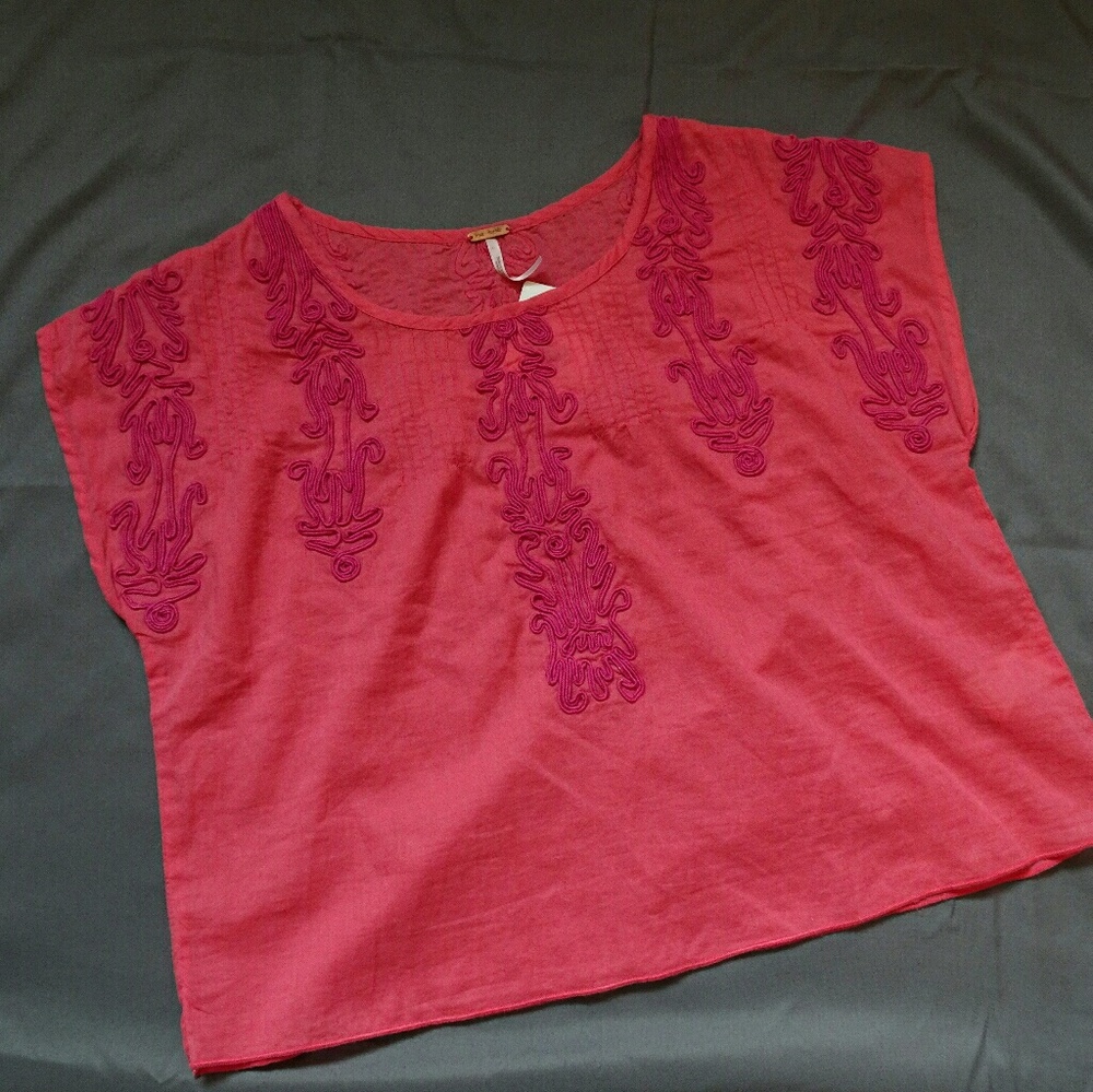 Free People Pink Rose Embroidered Crop Top