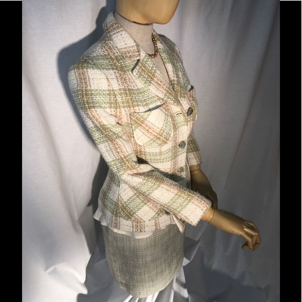Zara Basic tan/green/ivory tweed fitted blazer