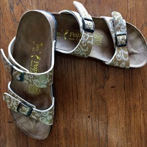 Ladies Gold and White Birkenstock Sandals sz 38